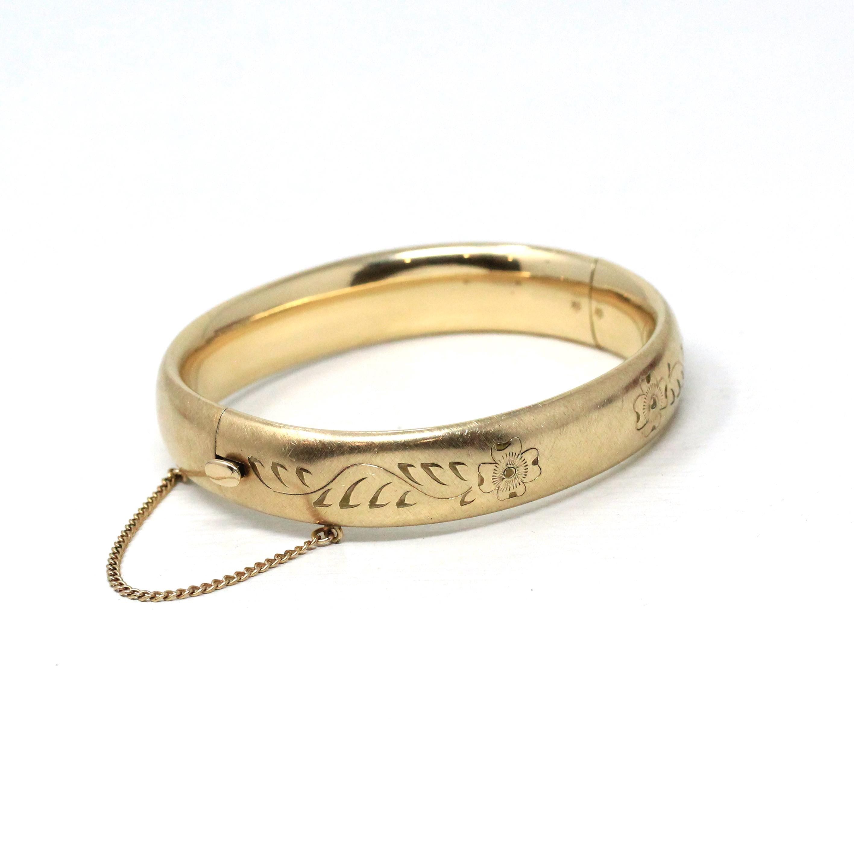 Vintage Bangle Bracelet Retro 12k Gold Filled Flowers Statement