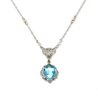 Art Deco Lavalier - Vintage 10k White Gold Simulated Aquamarine Blue Glass Necklace - Circa 1930s Era Simulated Seed Pearls 30s Fine Jewelry