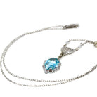 Art Deco Lavalier - Vintage 10k White Gold Simulated Aquamarine Blue Glass Necklace - Circa 1930s Era Simulated Seed Pearls 30s Fine Jewelry