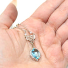 Art Deco Lavalier - Vintage 10k White Gold Simulated Aquamarine Blue Glass Necklace - Circa 1930s Era Simulated Seed Pearls 30s Fine Jewelry