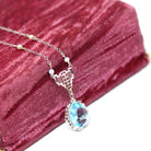 Art Deco Lavalier - Vintage 10k White Gold Simulated Aquamarine Blue Glass Necklace - Circa 1930s Era Simulated Seed Pearls 30s Fine Jewelry