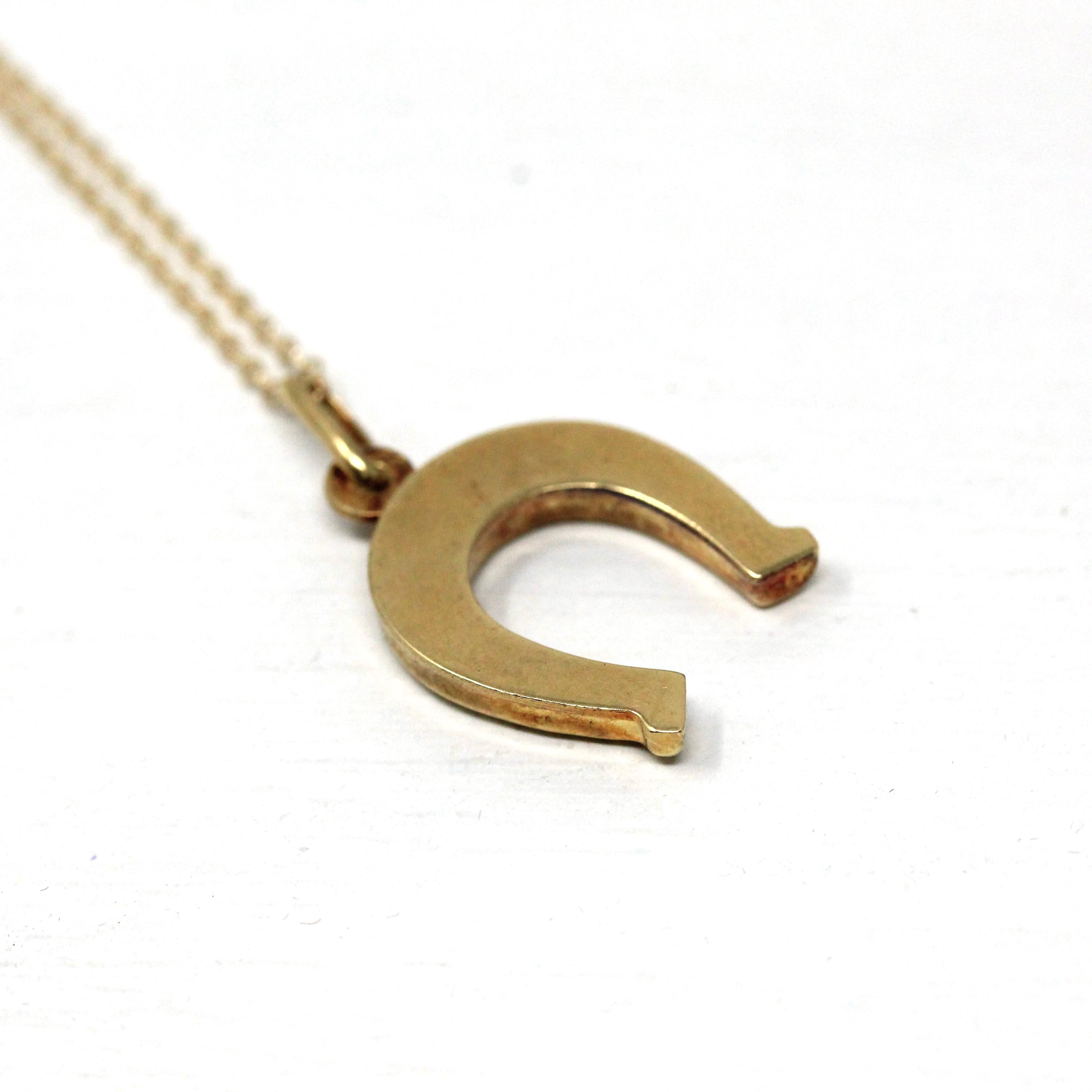 Vintage Horseshoe Pendant - Retro 18k Yellow Gold Pendant Nail Studded Necklace - Circa 1970s Era Good Luck Equestrian Horse Fine Jewelry