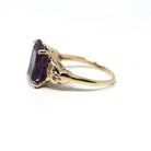 Created Color Change Sapphire Ring - Retro Era 14k Yellow Gold Rectangular Purple Blue Gemstone - Vintage 1940s Size 6 3/4 Fine 40s Jewelry