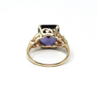 Created Color Change Sapphire Ring - Retro Era 14k Yellow Gold Rectangular Purple Blue Gemstone - Vintage 1940s Size 6 3/4 Fine 40s Jewelry