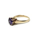 Modern Solitaire Ring - Estate 9k Yellow Gold Round Faceted Purple CZ Gemstone Basket Setting - Size 6 3/4 Fine Cubic Zirconia Y2K Jewelry