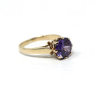 Modern Solitaire Ring - Estate 9k Yellow Gold Round Faceted Purple CZ Gemstone Basket Setting - Size 6 3/4 Fine Cubic Zirconia Y2K Jewelry