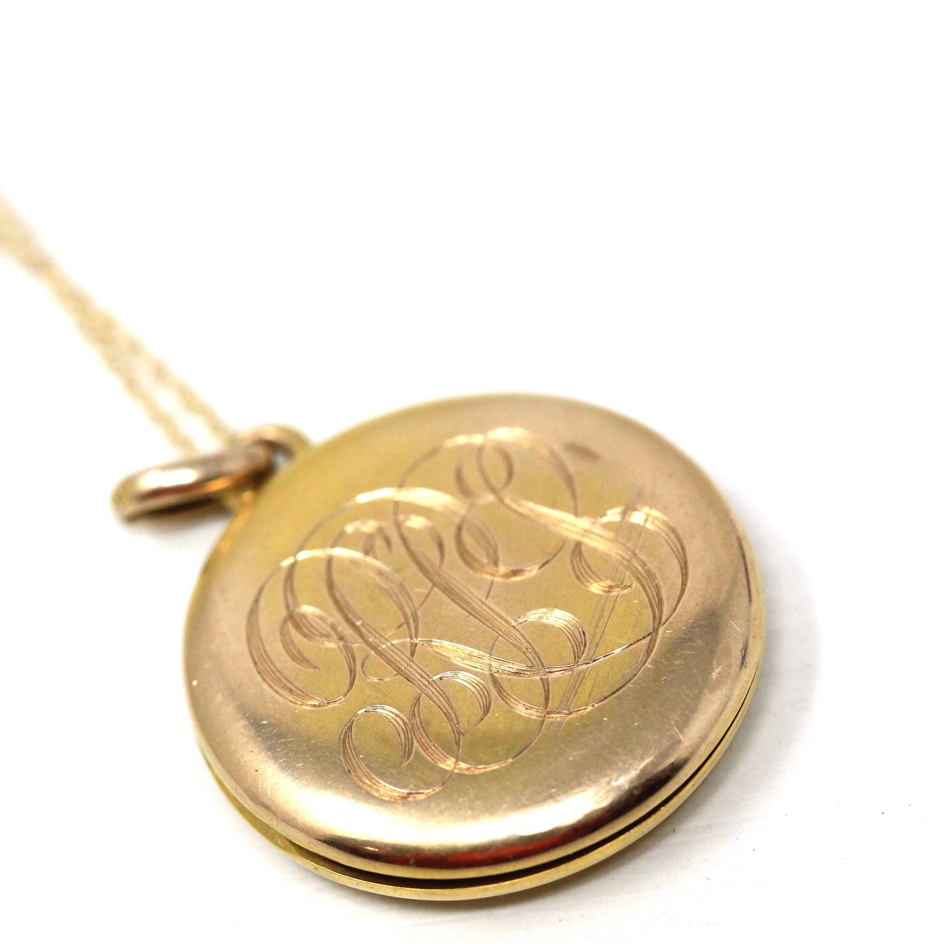 Antique Griffin Locket - Edwardian 14k Yellow Gold Keepsake Pendant Charm - Vintage Circa 1900s Era Mythological Beast Monogrammed Jewelry