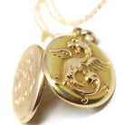 Antique Griffin Locket - Edwardian 14k Yellow Gold Keepsake Pendant Charm - Vintage Circa 1900s Era Mythological Beast Monogrammed Jewelry