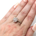 Diamond Cluster Ring - Retro 14k White Gold Natural .14 CTW Gems - Mid Century Vintage Circa 1960s Size 6 1/4 Engagement Halo Fine Jewelry