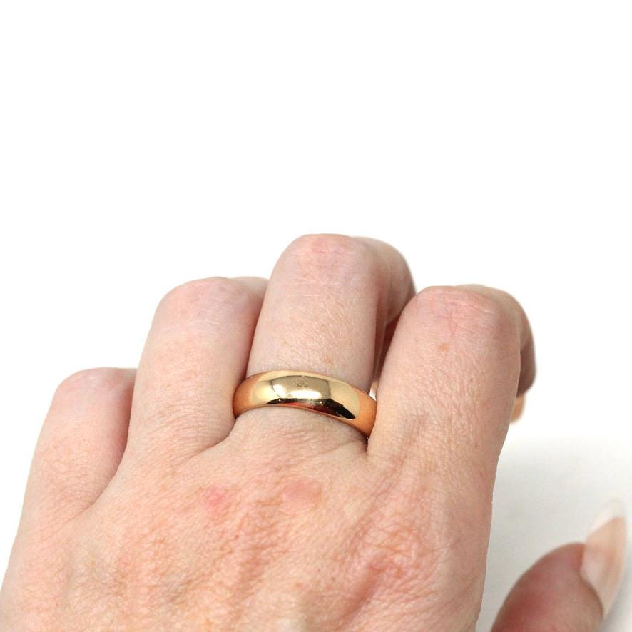 Dated 1906 Band - Edwardian 18k Yellow Gold Engraved "Nov 14" Cigar Style Plain Wedding Ring - Antique Size 10 1/2 Men's Unisex Fine Jewelry