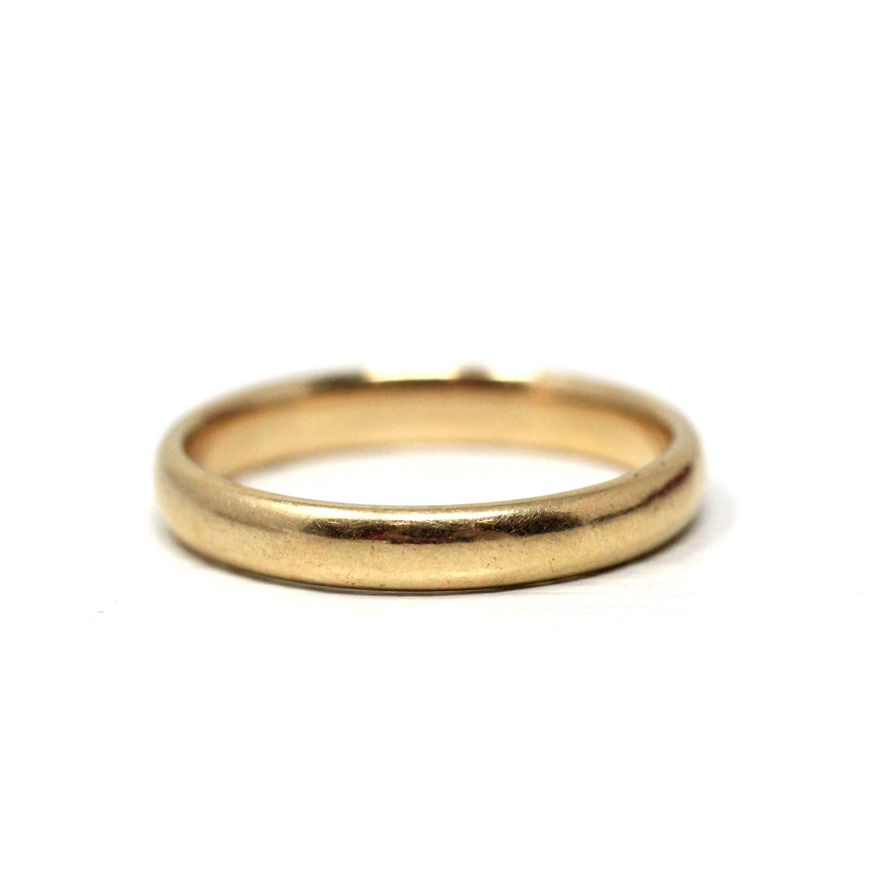 Antique Wedding Ring - Edwardian Era 14k Yellow Gold Unadorned 3.3 MM Band - Circa 1910s Size 7 JR Wood Stacking Unisex Fine Bridal Jewelry