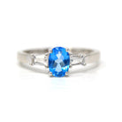 Blue Topaz Ring - Estate 10k White Gold Oval Faceted Blue Gemstone - Modern 2000s Era Size 6 3/4 November Birthstone Y2K Fine Jewelry