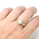 Opal & Diamond Ring - Modern 9ct Yellow Gold Oval Cut October Birthstone Gemstone - Circa 2000's Era Size 6 Fine Estate Statement Jewelry