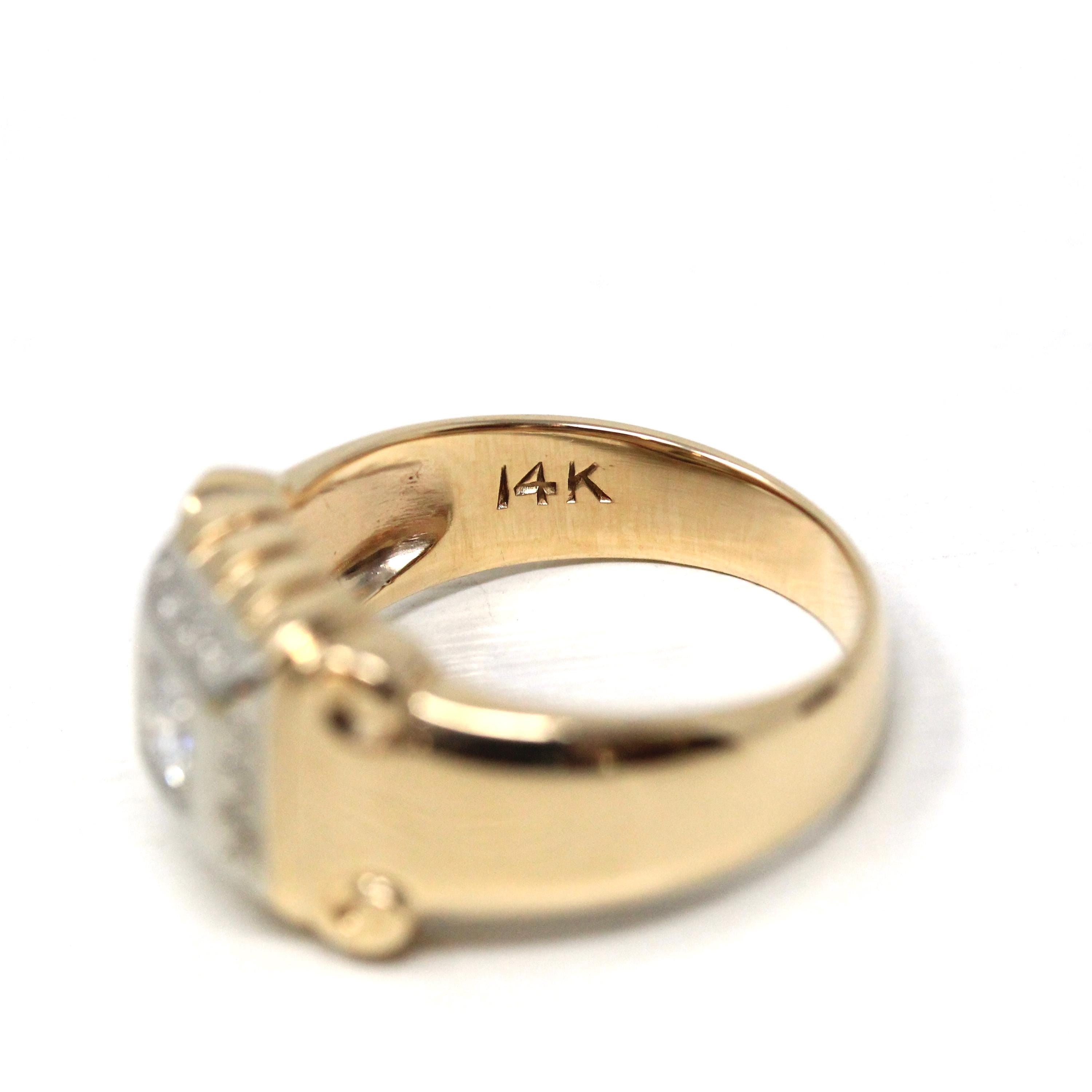 Vintage Diamond Ring - Retro 14k Yellow & White Gold .20 CT Unisex Men's Band - Circa 1940s Era Size 8 1/4 Two Tone Engagement Fine Jewelry