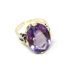 Art Deco Amethyst Ring - Vintage 14k Yellow Gold Natural Purple Gemstone Statement - Circa 1930s Era Size 4 1/2 Enamel Flowers Fine Jewelry