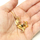 Vintage Flower Pendant - Retro 10k Two Tone Rose & Yellow Gold Necklace - Circa 1940s Era Trumpet Floral Carl Art Accessory Fine Jewelry