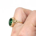 Simulated Emerald Ring - Retro Era 10k Yellow Gold Oval Faceted Green Glass Stone - Vintage 1940s Size 5 3/4 Fine May Birthstone Jewelry