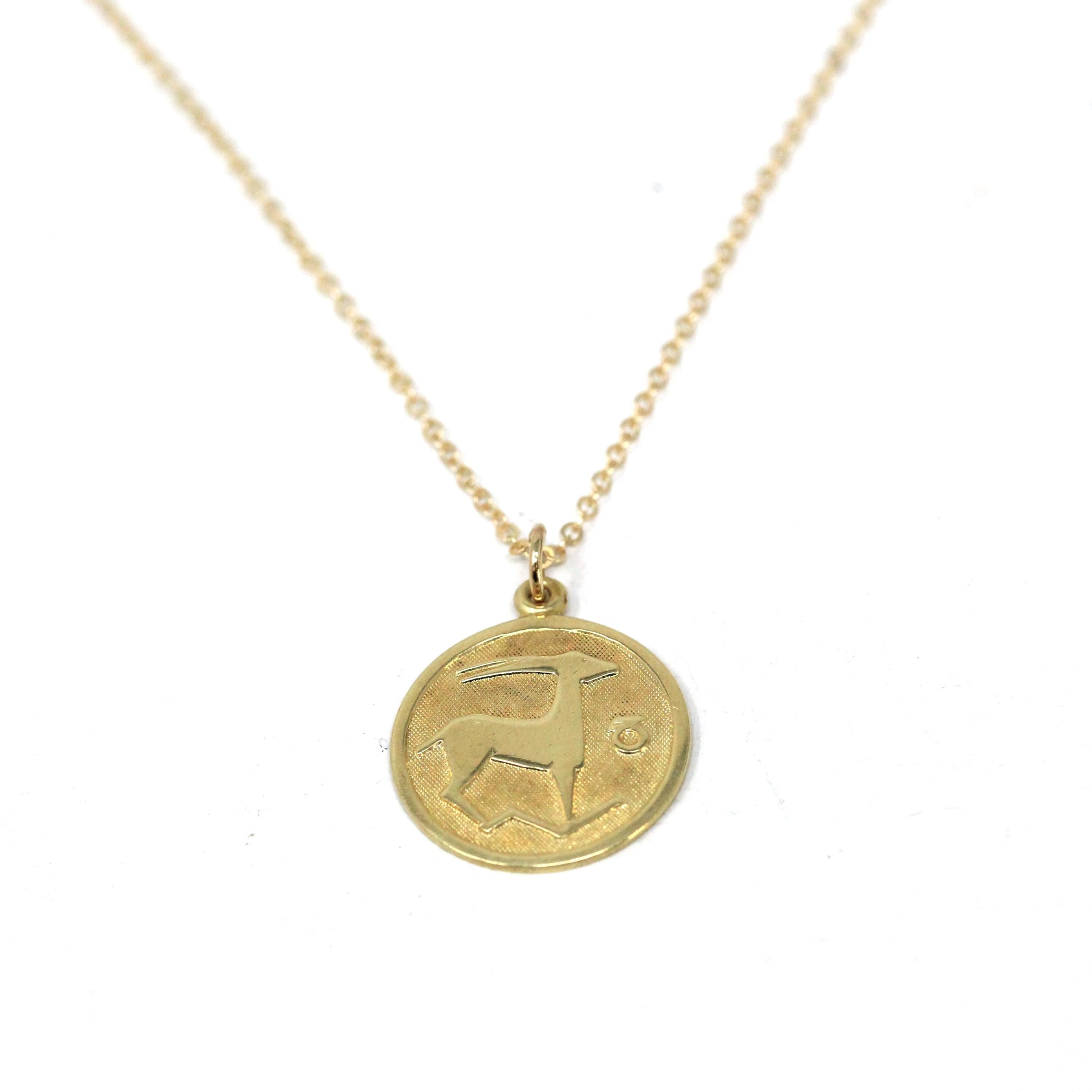 Estate Capricorn Charm - Modern 14k Yellow Gold Sea Goat Astrological Sign Necklace - Circa 2000's Zodiac Celestial Earth Element Jewelry