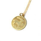 Estate Capricorn Charm - Modern 14k Yellow Gold Sea Goat Astrological Sign Necklace - Circa 2000's Zodiac Celestial Earth Element Jewelry