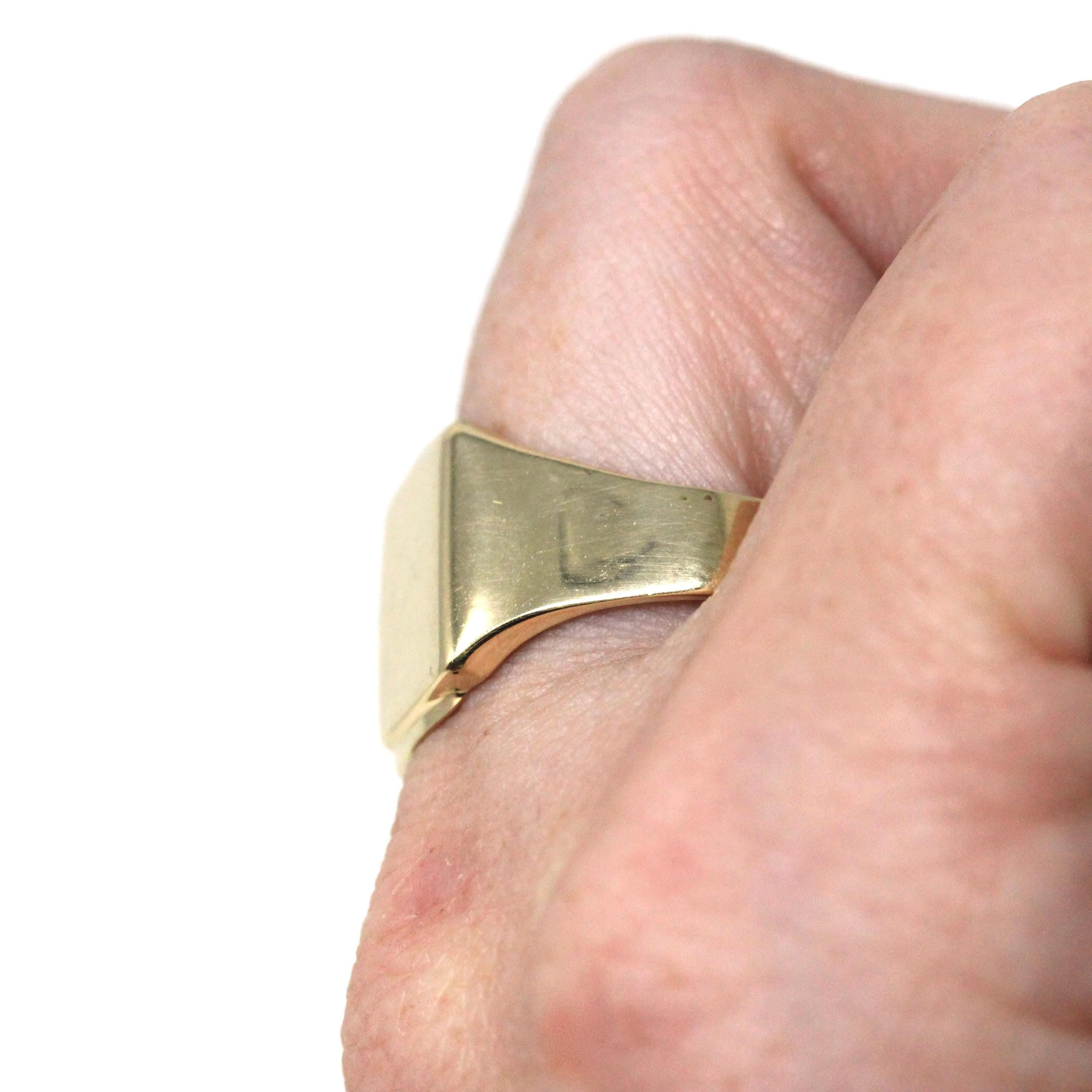 Vintage Signet Ring - Estate 9k Yellow Gold Blank Rectangular Face Men's Unisex Statement - Modern Size 10 3/4 Personalizable Fine Jewelry