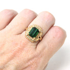 Green Tourmaline Ring - Modern 14k Yellow Gold Faceted Green 3.00 CT Gemstone Statement - Circa 2000s Diamond Accent October Fine Jewelry
