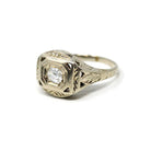 Old Mine Cut Diamond Ring - Art Deco Era 14k White Gold .20 CT Natural Gem - Vintage Circa 1930s Size 3.5 Engraved Fine Bridal Jewelry