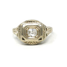 Old Mine Cut Diamond Ring - Art Deco Era 14k White Gold .20 CT Natural Gem - Vintage Circa 1930s Size 3.5 Engraved Fine Bridal Jewelry