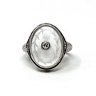 Rock Crystal Quartz Ring - Vintage 18k White Gold Filigree Diamond Statement - Art Deco 1930s Size 4 1/2 Camphor Glass Style Fine Jewelry