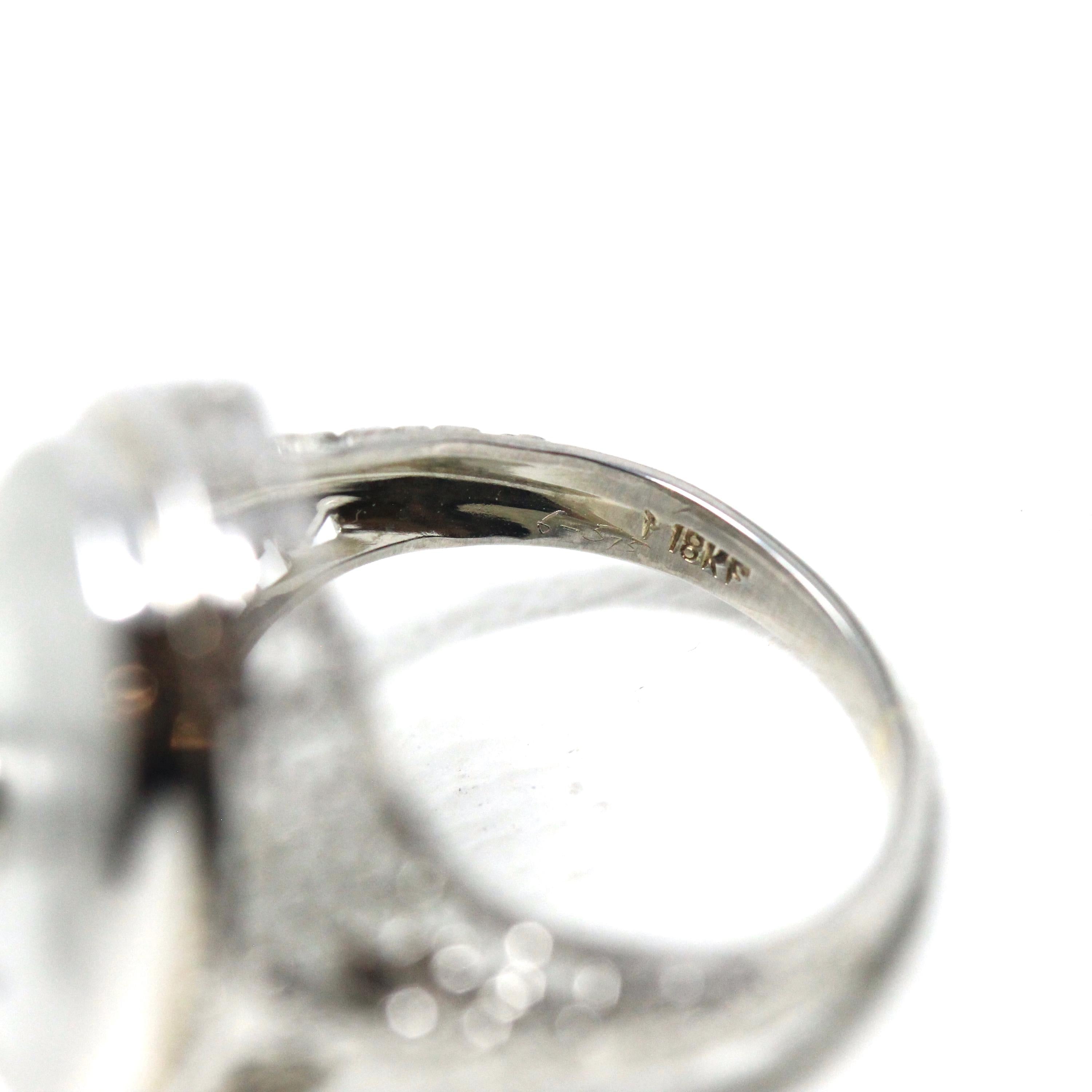 Rock Crystal Quartz Ring - Vintage 18k White Gold Filigree Diamond Statement - Art Deco 1930s Size 4 1/2 Camphor Glass Style Fine Jewelry