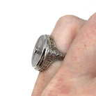 Rock Crystal Quartz Ring - Vintage 18k White Gold Filigree Diamond Statement - Art Deco 1930s Size 4 1/2 Camphor Glass Style Fine Jewelry