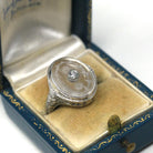 Rock Crystal Quartz Ring - Vintage 18k White Gold Filigree Diamond Statement - Art Deco 1930s Size 4 1/2 Camphor Glass Style Fine Jewelry
