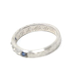 Sapphire & Diamond Band - Art Deco 1925 18k White Gold Eternity Style Wheat Engraving Ring - Dated 1920s Size 5 3/4 Fine Bridal Jewelry