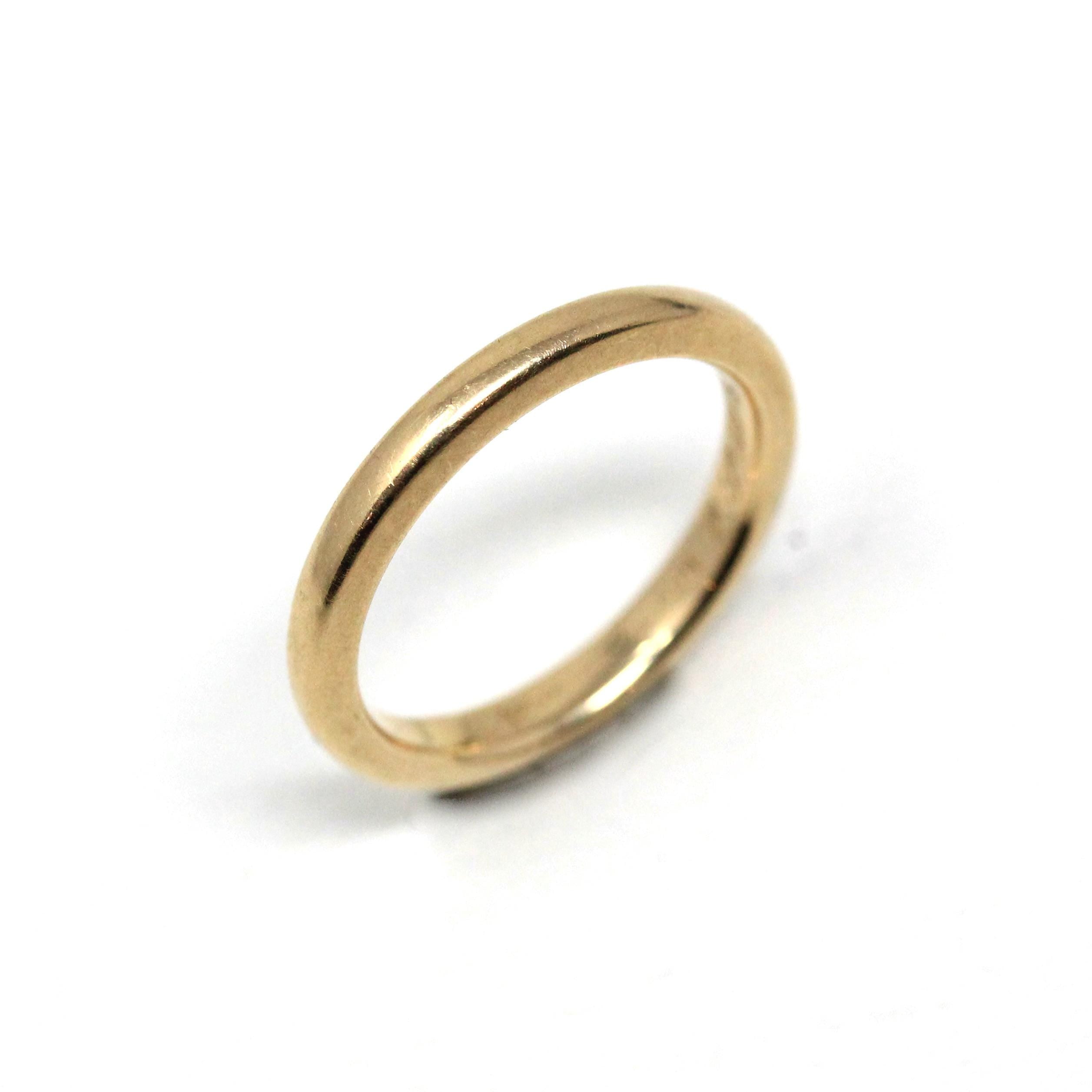 Vintage Wedding Band - Mid Century Era 14k Yellow Gold Plain Circa 1950s Ring - Size 4.5 Signed Art Carved J.R. Wood Bridal Fine 50s Jewelry