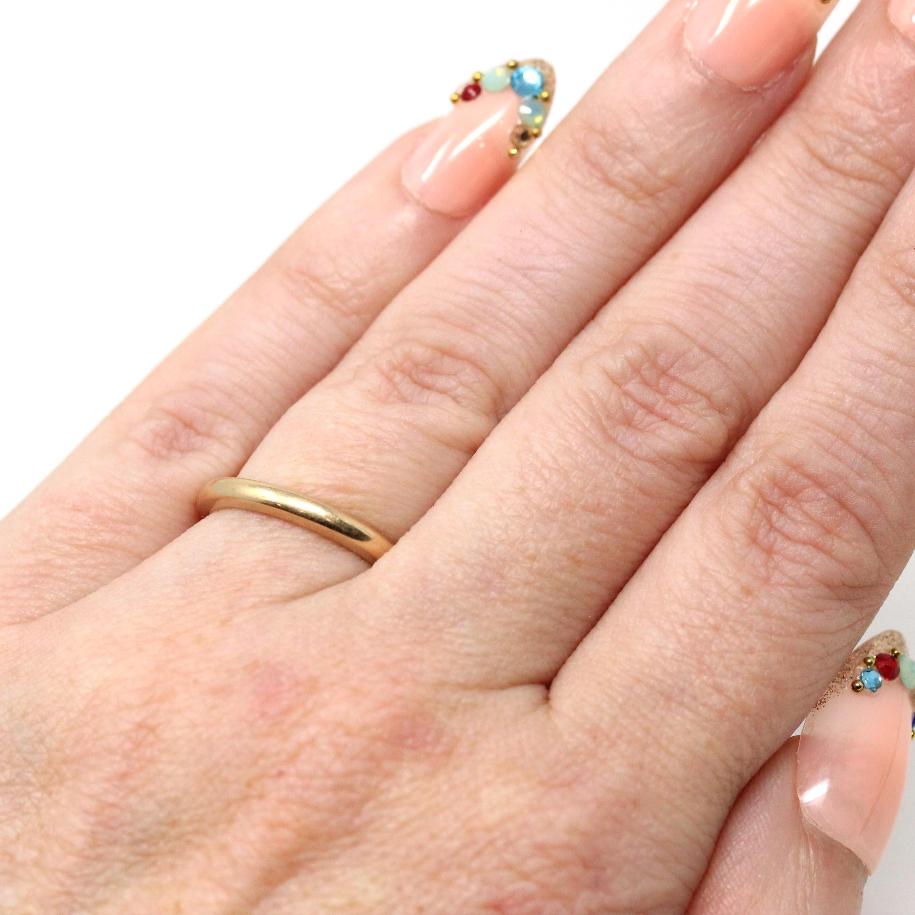 Vintage Wedding Band - Mid Century Era 14k Yellow Gold Plain Circa 1950s Ring - Size 4.5 Signed Art Carved J.R. Wood Bridal Fine 50s Jewelry