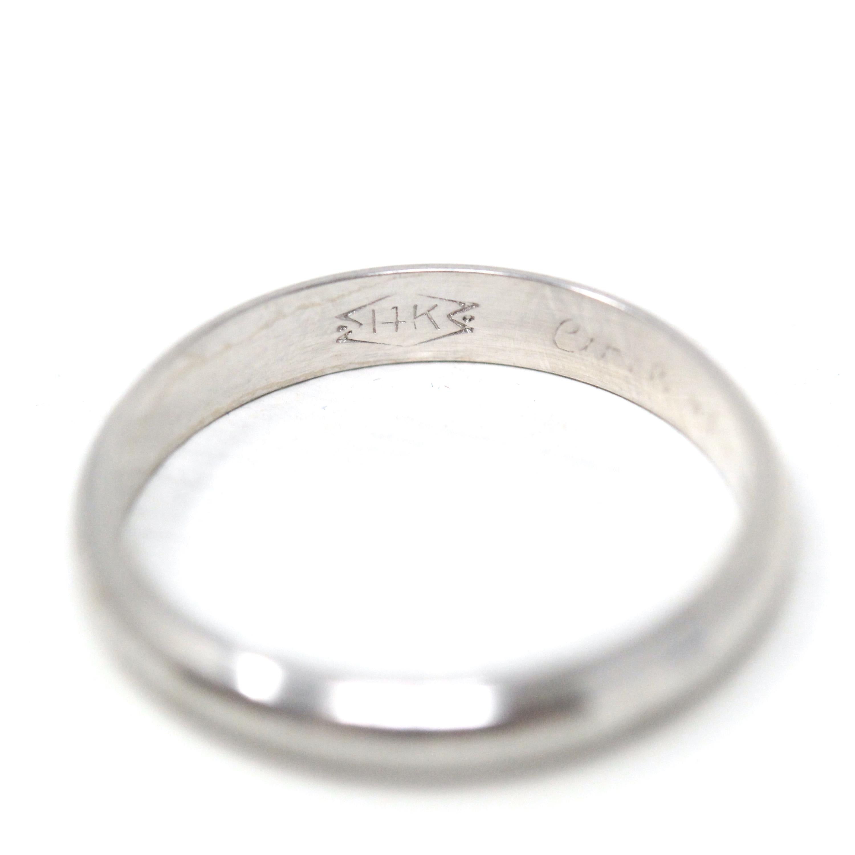 Mid Century Wedding Band - Vintage 14k White Gold Plain Stacking Ring - Circa 1950s Size 5 Partner Ring Paired Set 50's Bridal Fine Jewelry