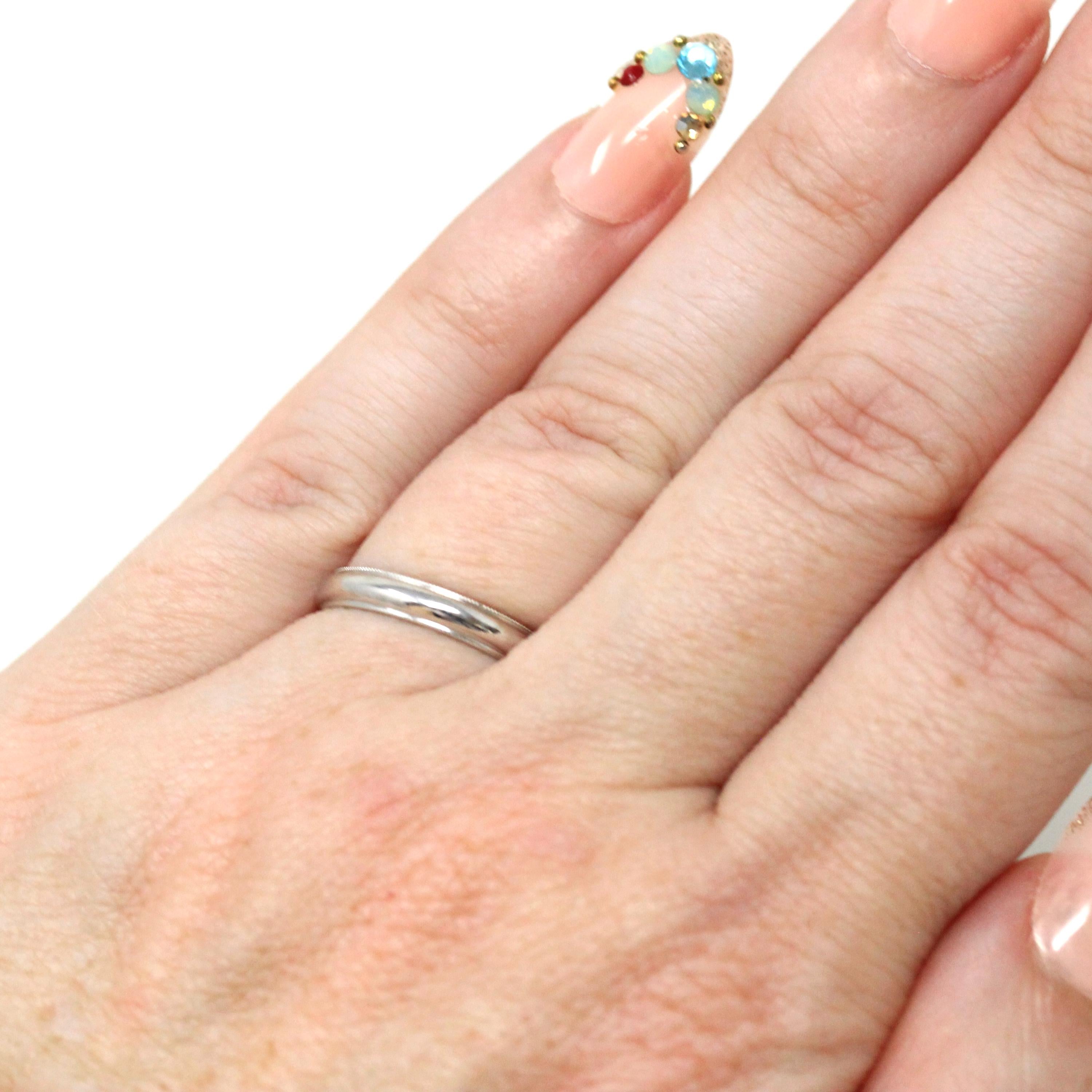 Mid Century Wedding Band - Vintage 14k White Gold Plain Stacking Ring - Circa 1950s Size 5 Partner Ring Paired Set 50's Bridal Fine Jewelry