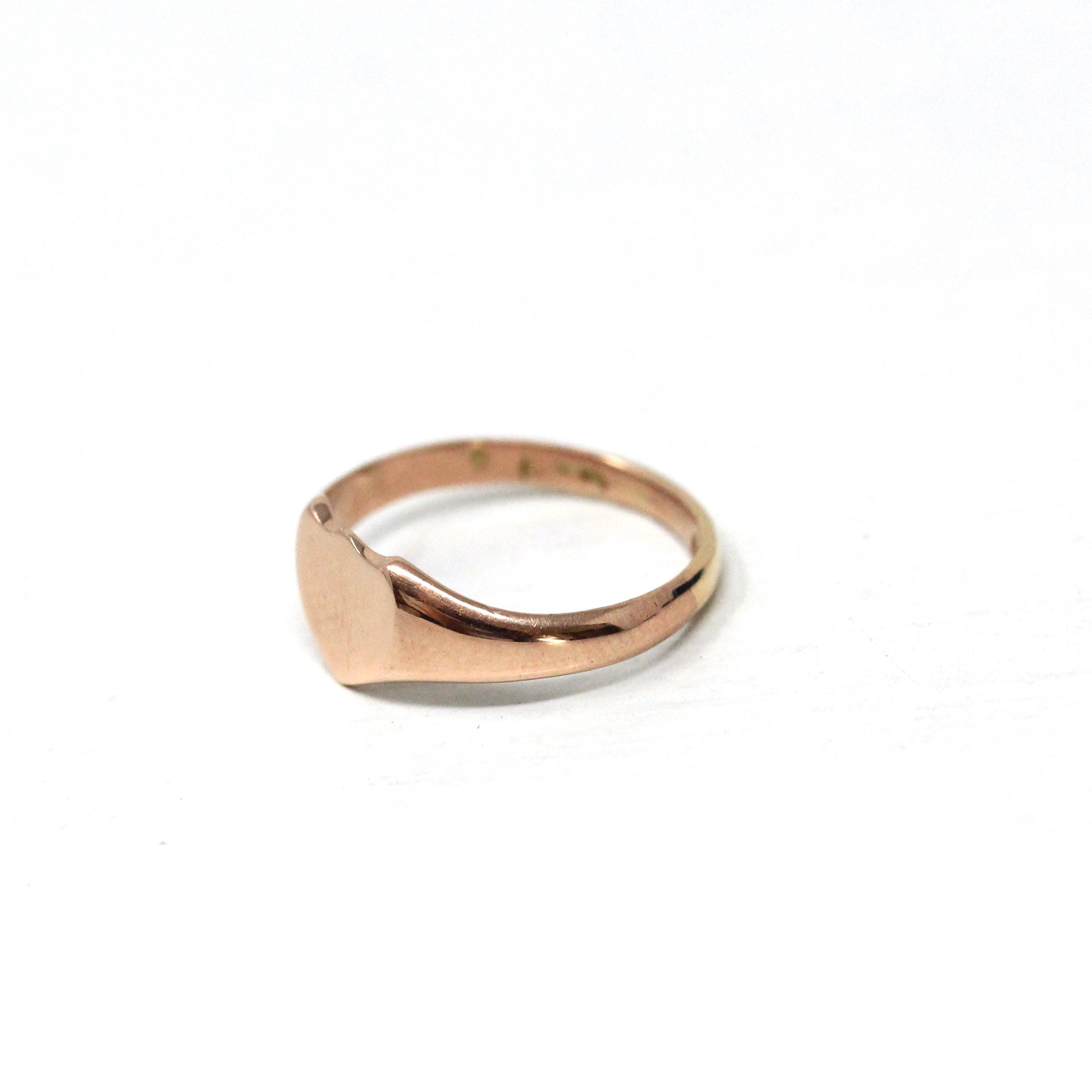Blank Shield Signet Ring Retro 9k Rosy Gold Dainty Midi Pinky