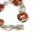 Vintage Amber Bracelet - Retro Era Sterling Silver Cushion Carved Faceted Amber Gemstones - Circa 1990s Tree Resin Fashion Accessory Jewelry