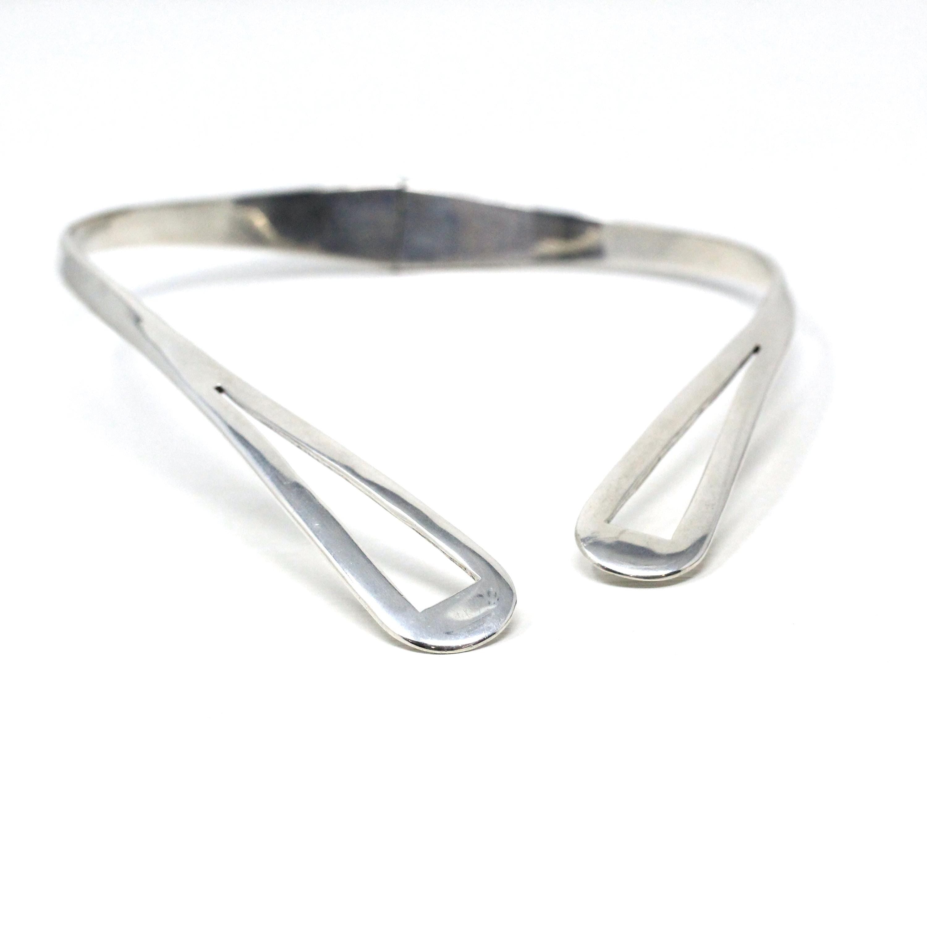 Vintage Collar Necklace - Sterling Silver Hinged Collar Bib Modernist Statement Piece - Modern Circa 1980s Era Curved 925 Mexico 80s Jewelry