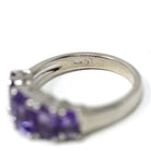 Modern Amethyst Ring - Vintage 14k White Gold Multi Five Rectangle Faceted Gemstones- Estate Circa 2000's Era Size 7 Fine Statement Jewelry