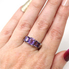 Modern Amethyst Ring - Vintage 14k White Gold Multi Five Rectangle Faceted Gemstones- Estate Circa 2000's Era Size 7 Fine Statement Jewelry