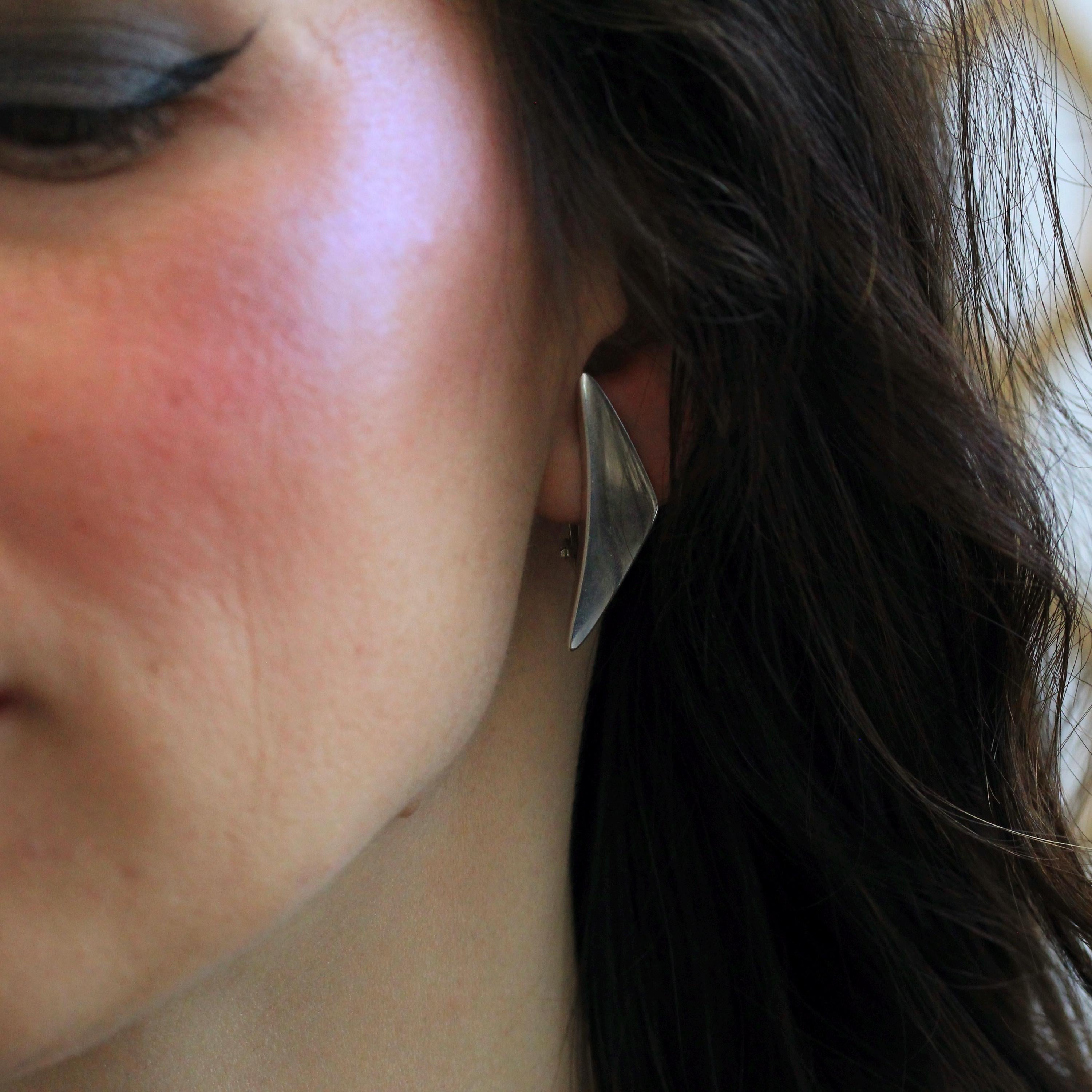 Hans Hensen Earrings - Vintage Sterling Silver Boomerang Non- Pierced Style Clip Backs - Vintage Circa 1930s Era Bold Statement 30s Jewelry