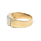 Vintage Diamond Ring - Retro 14k Yellow & White Gold Created Ruby Statement - Circa 1940s Size 10 1/4 Two Tone Men's Unisex Fine 40s Jewelry