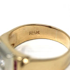 Vintage Diamond Ring - Retro 14k Yellow & White Gold Created Ruby Statement - Circa 1940s Size 10 1/4 Two Tone Men's Unisex Fine 40s Jewelry