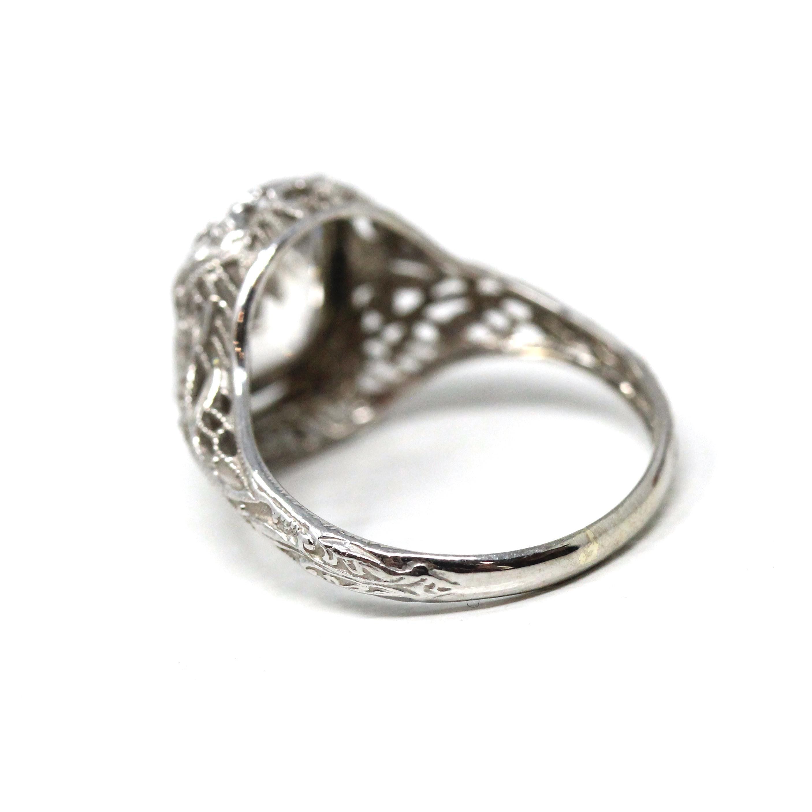 Antique Aquamarine Ring - Art Deco Era 14k White Gold Light Blue Gemstone - Vintage 1920s Size 5 1/4 Filigree Fine March Birthstone Jewelry