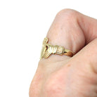 Vintage Claddagh Ring - Retro 9ct Yellow Gold Heart Clasped Hand Crown - Hallmarked 1987 Size 7 Friendship Love Loyalty Fine Irish Jewelry