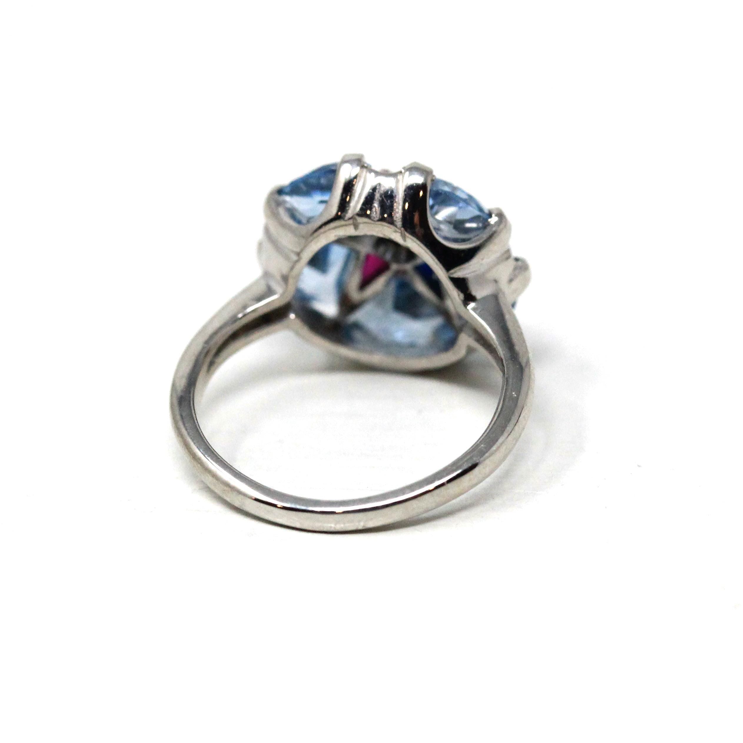 Vintage OES Ring - Mid Century 10k White Gold Created Spinel & Sapphire Statement - Circa 1950s Size 3 1/2 Order Of The Eastern Star Jewelry