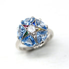 Vintage OES Ring - Mid Century 10k White Gold Created Spinel & Sapphire Statement - Circa 1950s Size 3 1/2 Order Of The Eastern Star Jewelry