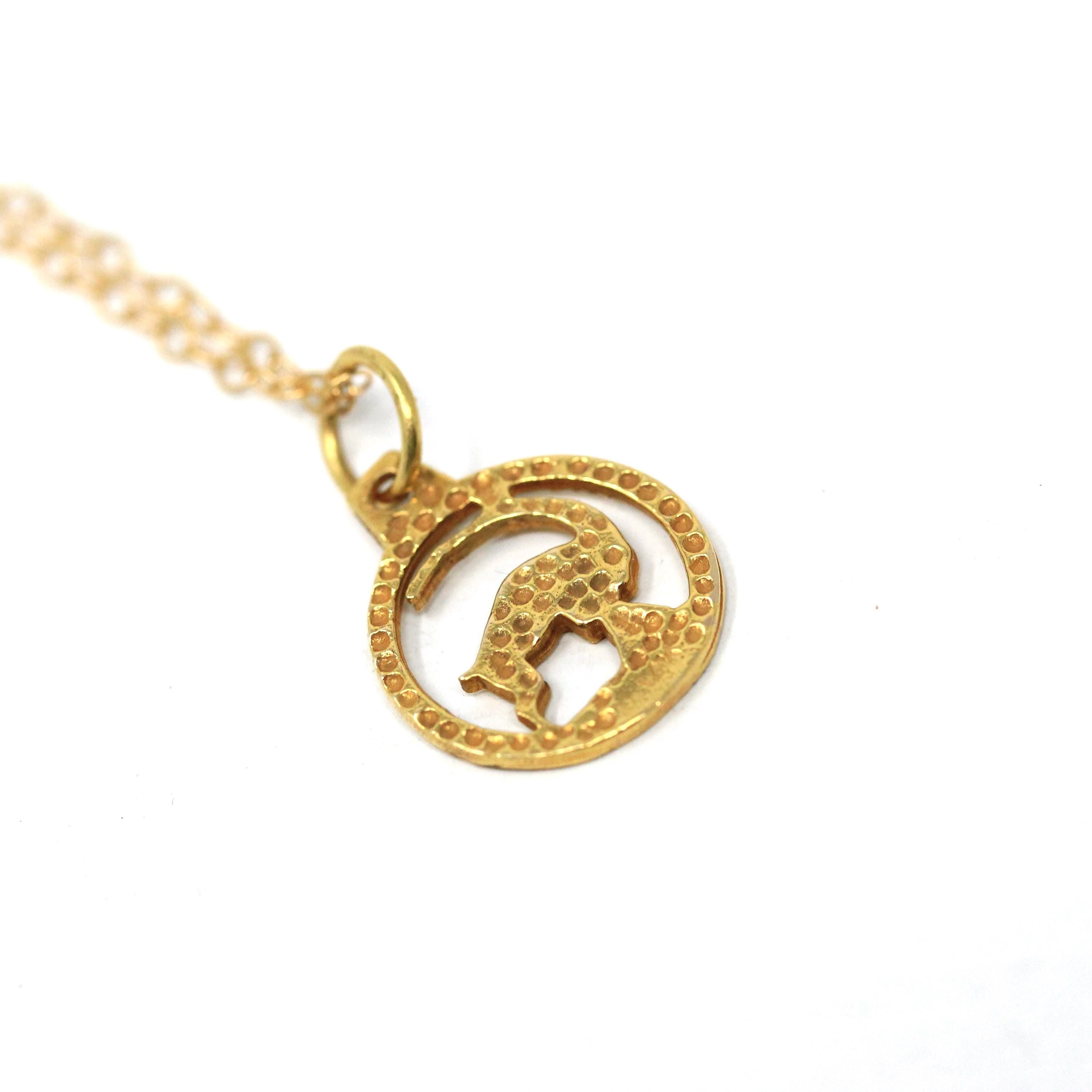 Ram Aries Pendant - Modern 14k Yellow Gold Astrological Sign Necklace Charm - Circa 1990s Zodiac Celestial Fire Element Dainty Fine Jewelry