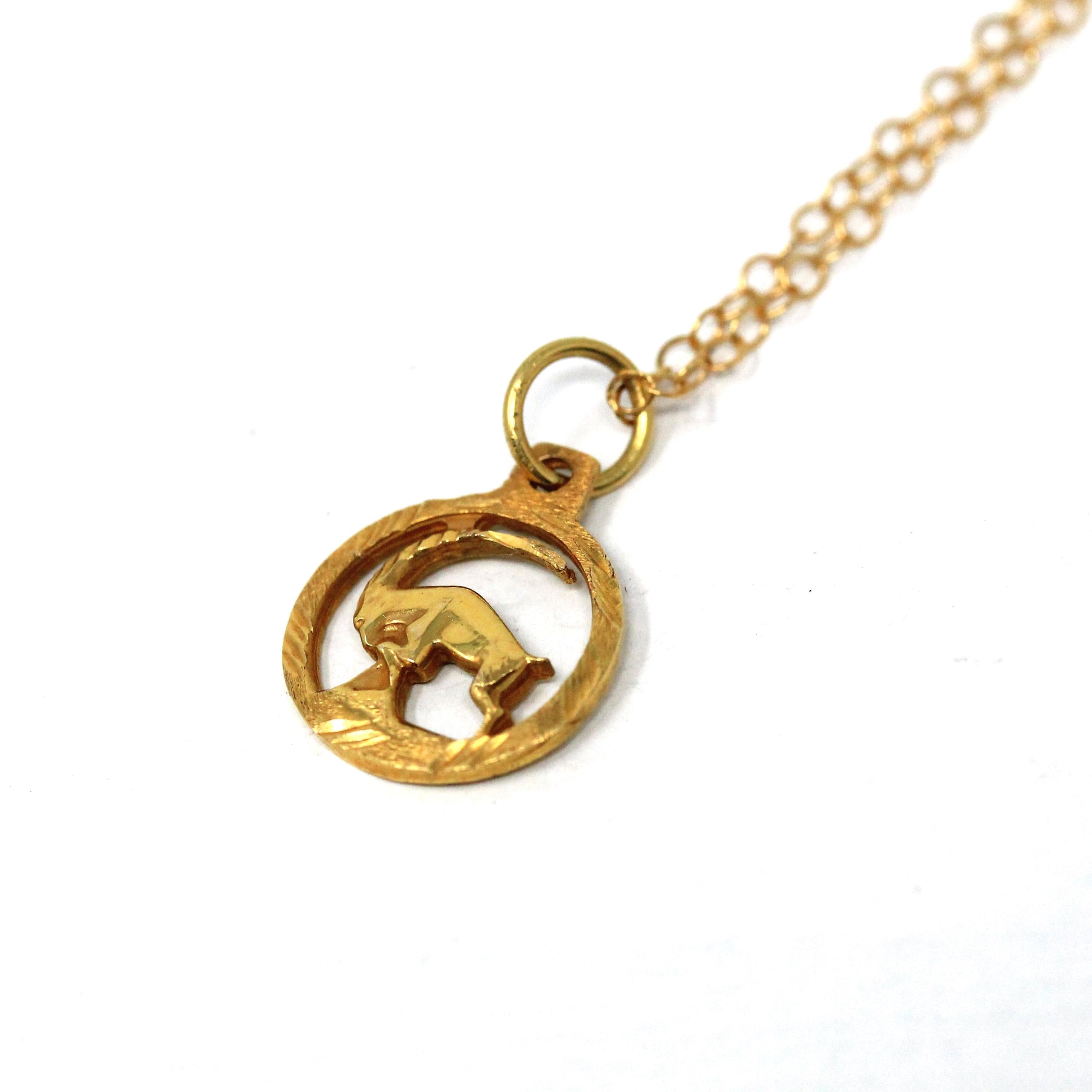 Ram Aries Pendant - Modern 14k Yellow Gold Astrological Sign Necklace Charm - Circa 1990s Zodiac Celestial Fire Element Dainty Fine Jewelry